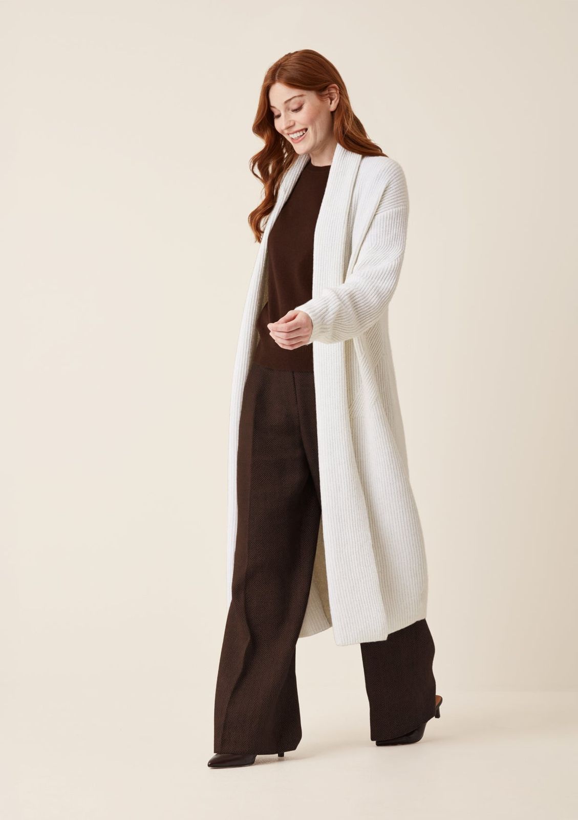 Ribbed Cashmere Coatigan in Snow White