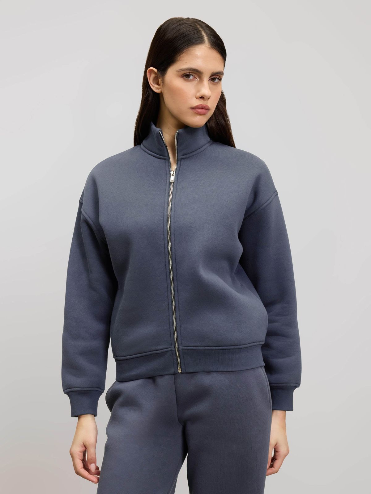 Womens Neoprene Funnel Neck Jacket in Slate Blue