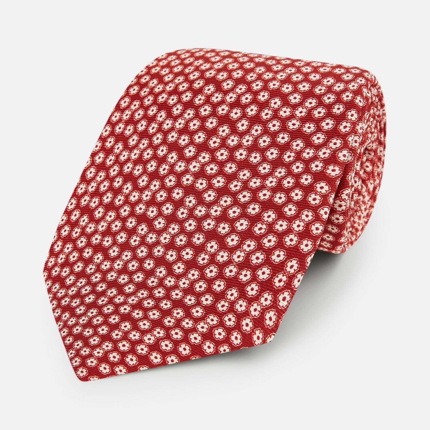 Red Flower Patterned Silk Tie