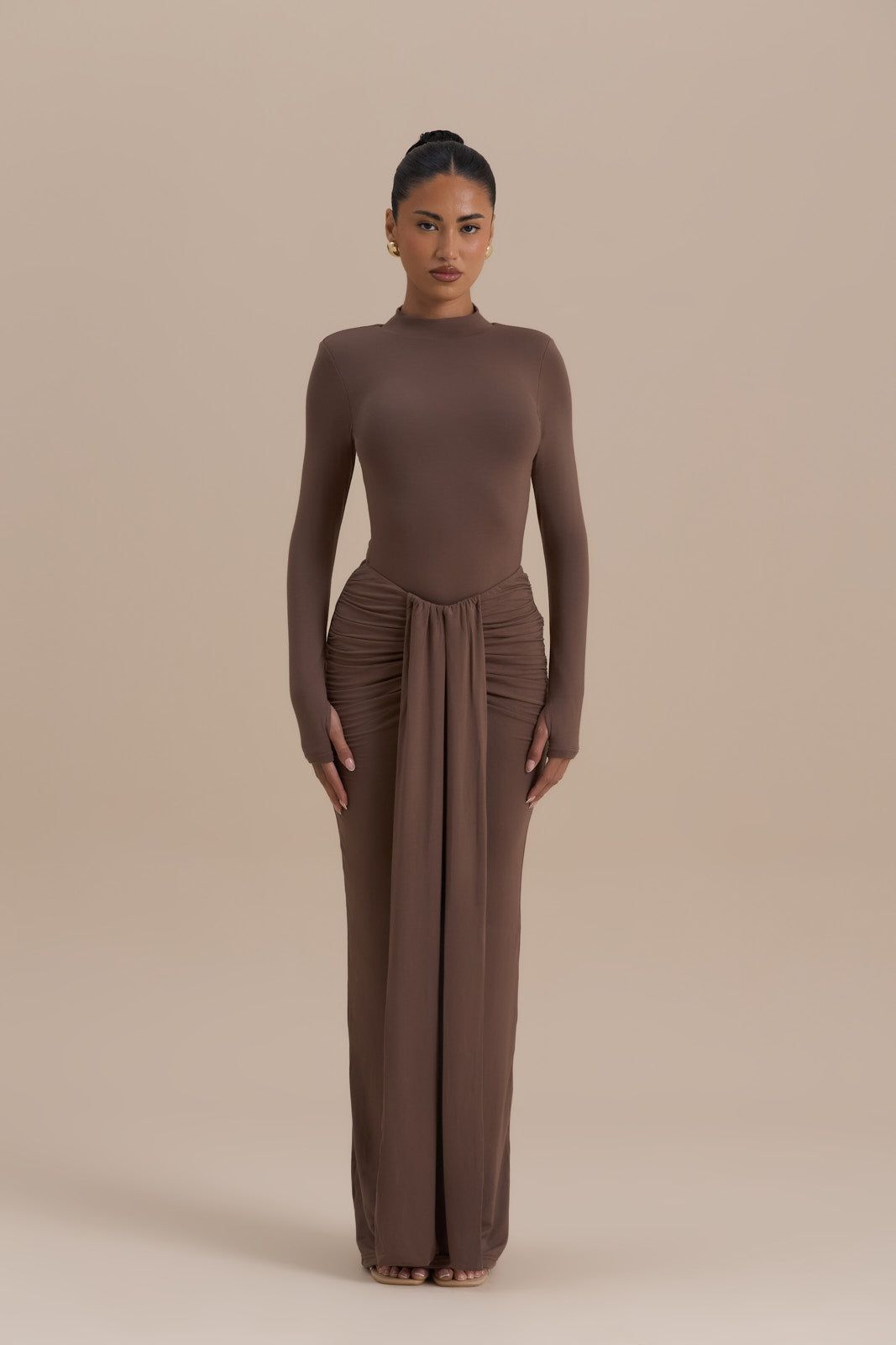 NARA DRAPE MAXI SKIRT | CHOCOLATE