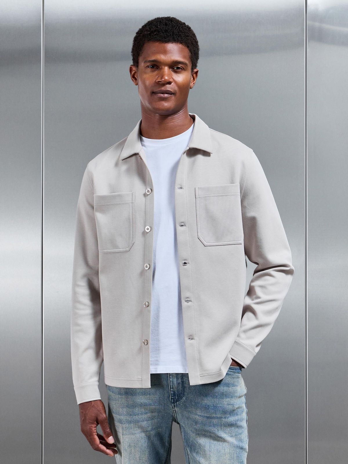 Cotton Jersey Overshirt in Stone