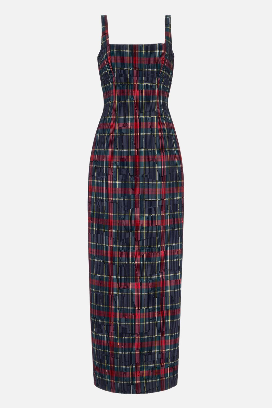 Micheline Dress in Red & Green Flocked Check