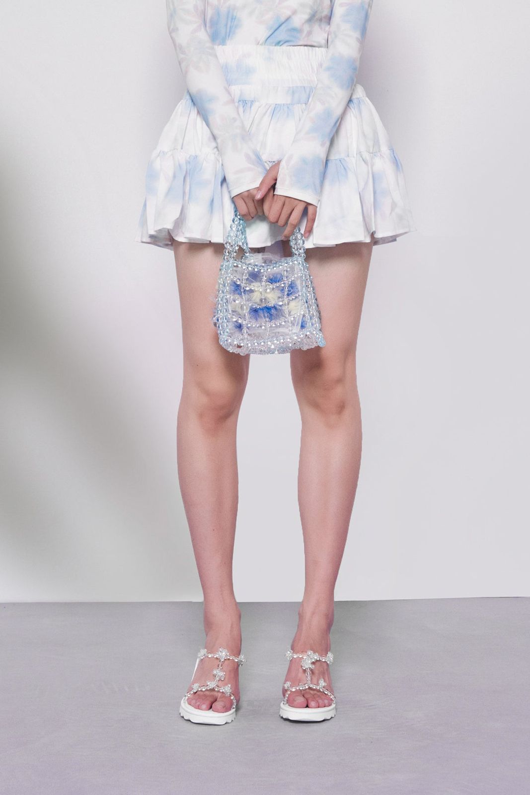 Sports Blue Print Pleated Mini Skirt