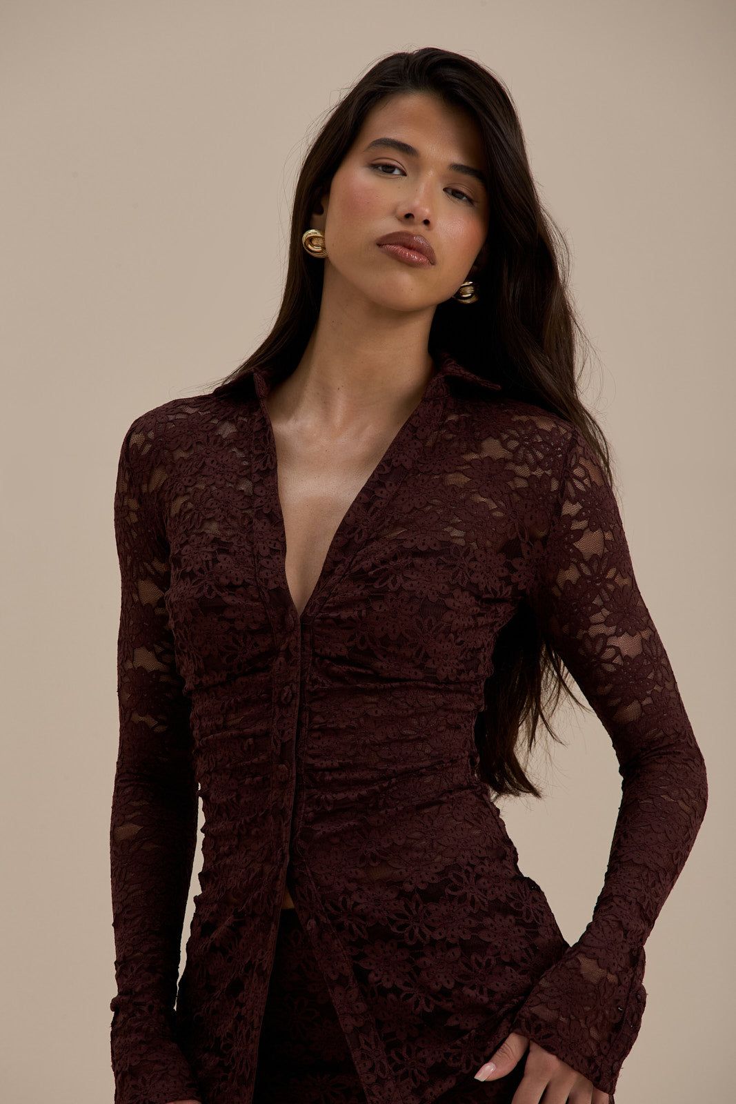 LACIE LONG SLEEVE SHIRT | CHOCOLATE LACE