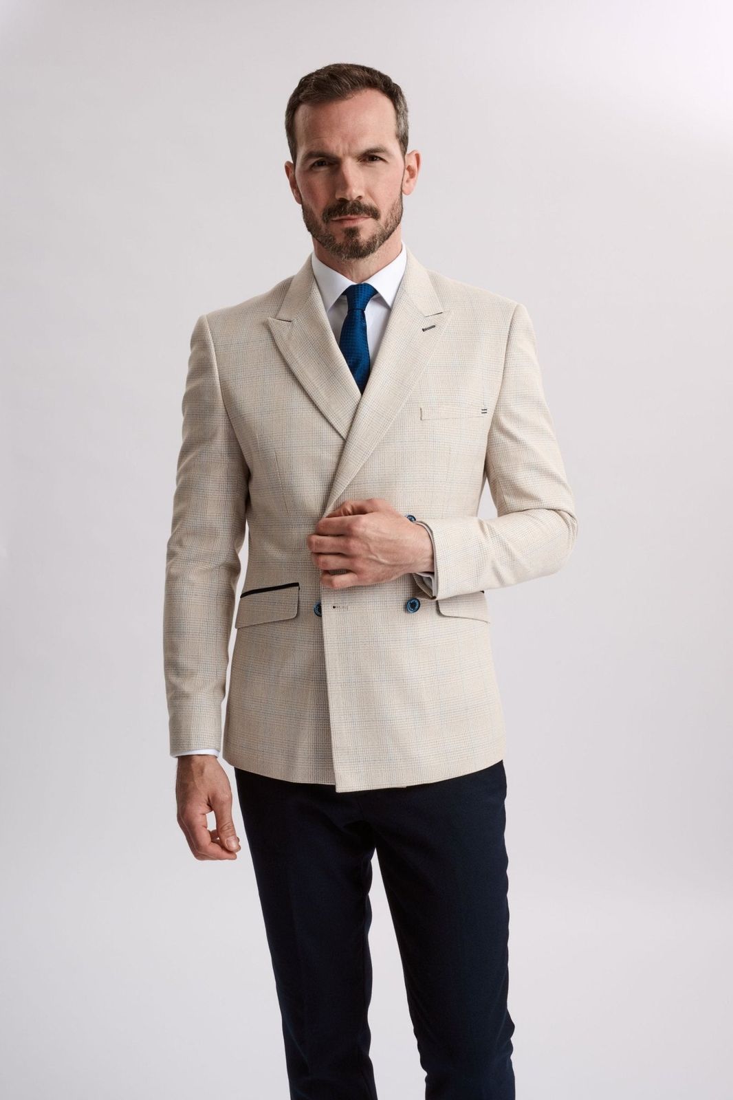 Caridi Beige Double Breasted Blazer