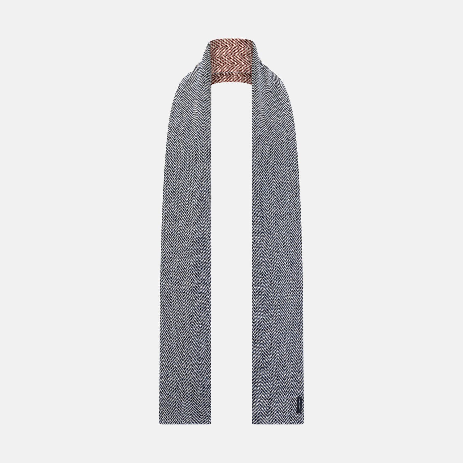 Azzurro and Red Herringbone Linen and Cotton Double-Sided Knitted Scarf