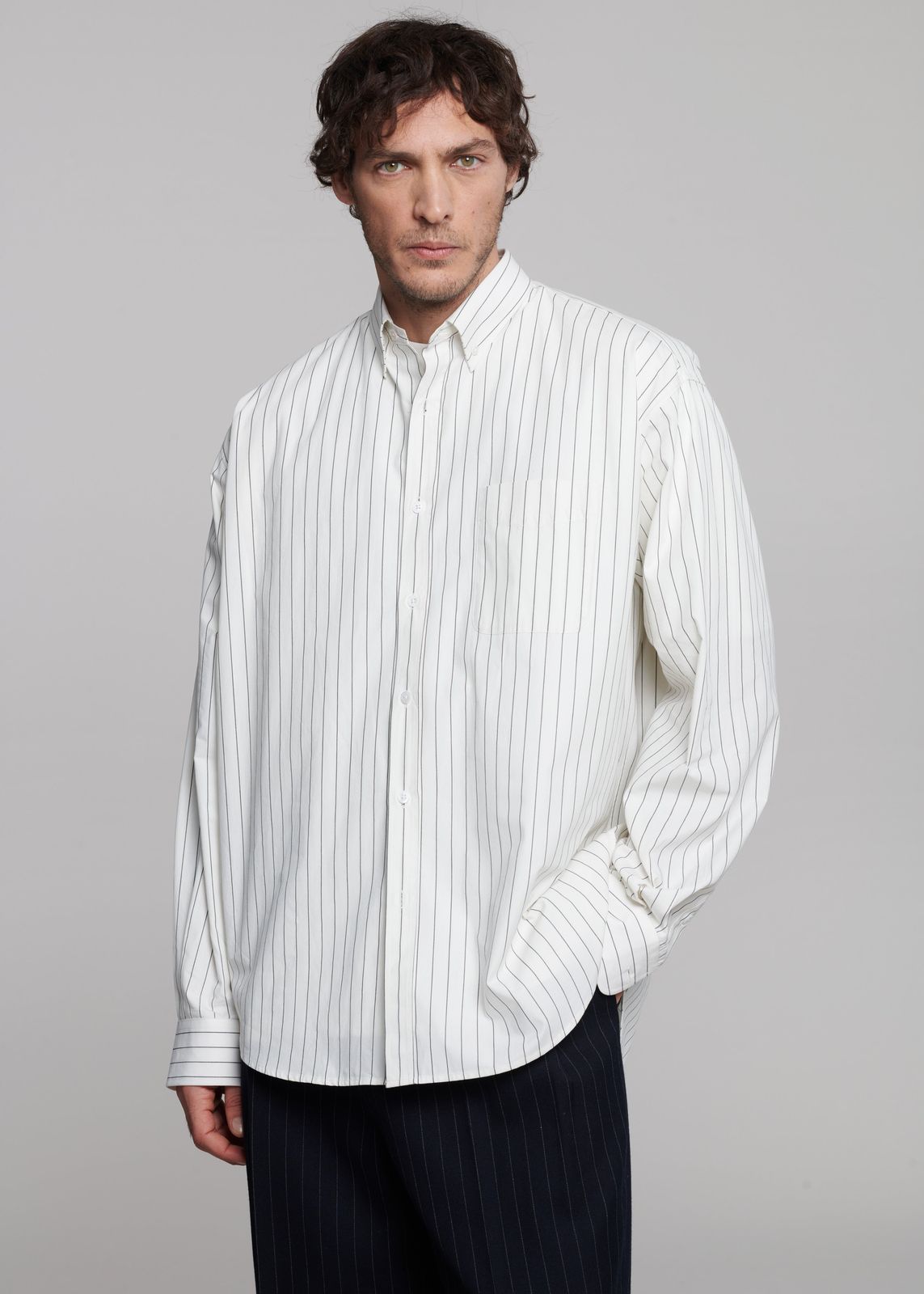Sinclair Poplin Shirt - White/Black Stripe