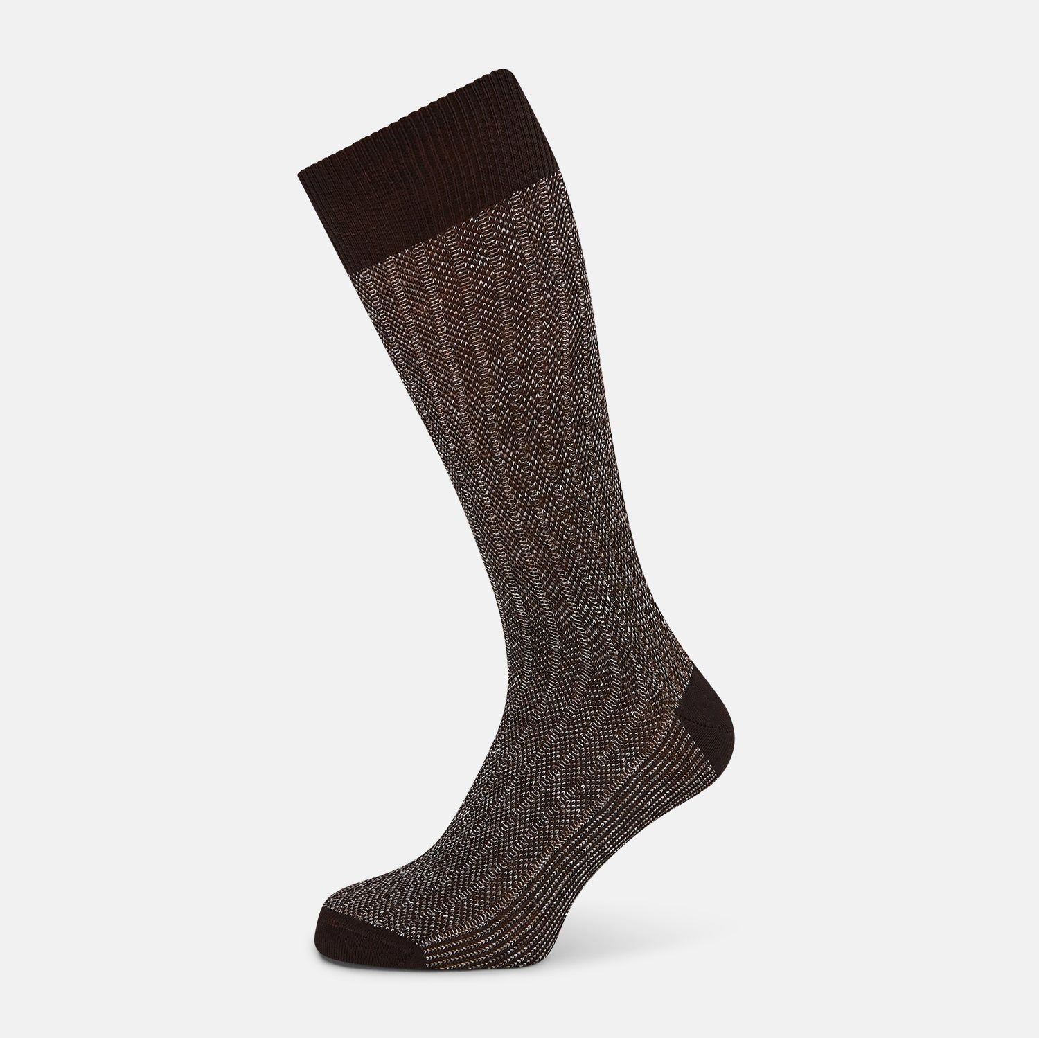 Dark Chocolate Ribbed Cotton-Linen Mid-Length Socks