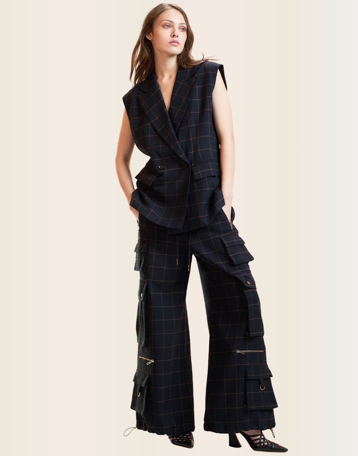 Windowpane Cargo Pants