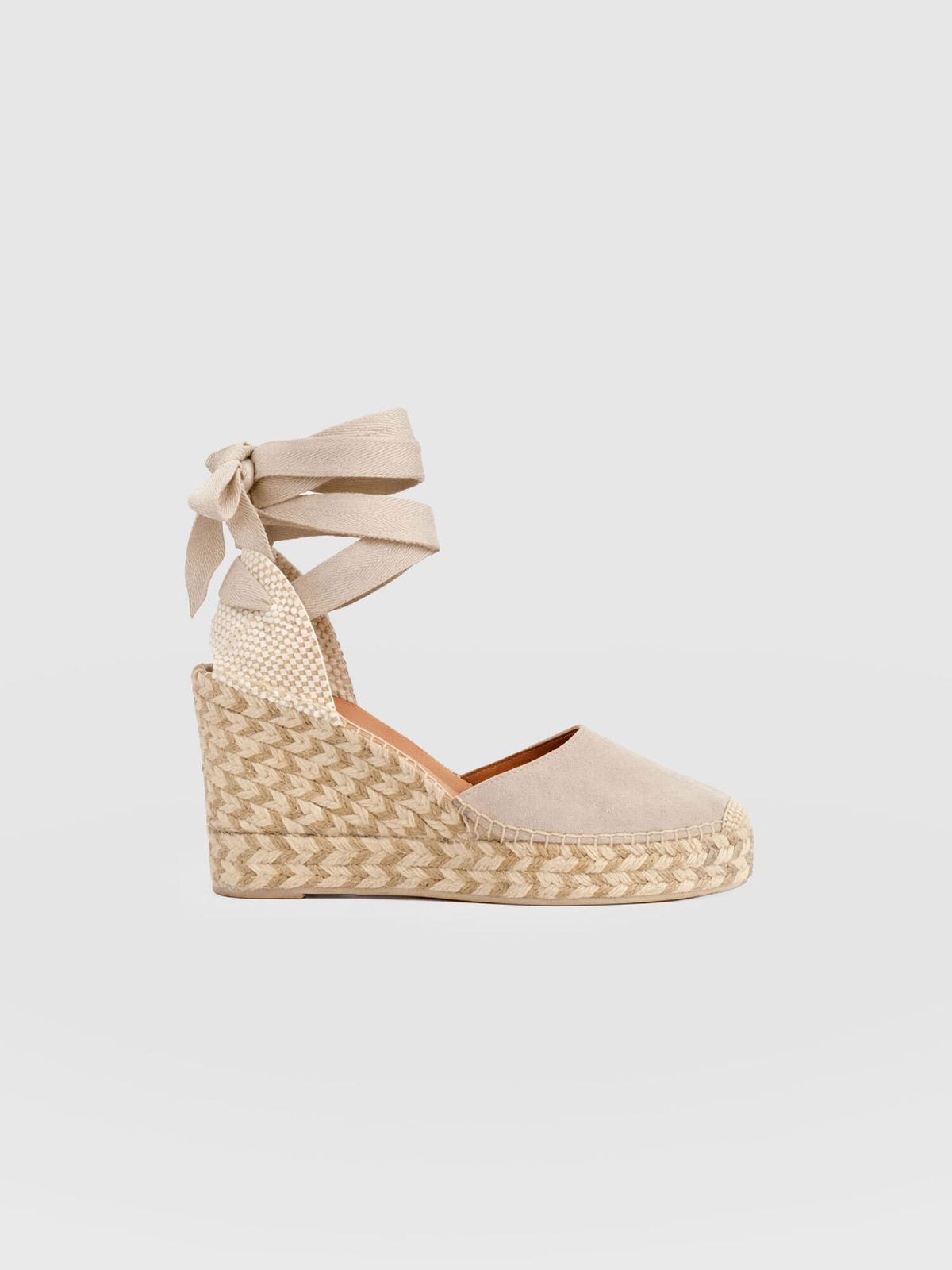 Rowe Espadrille Tie Wedges - Sand Suede