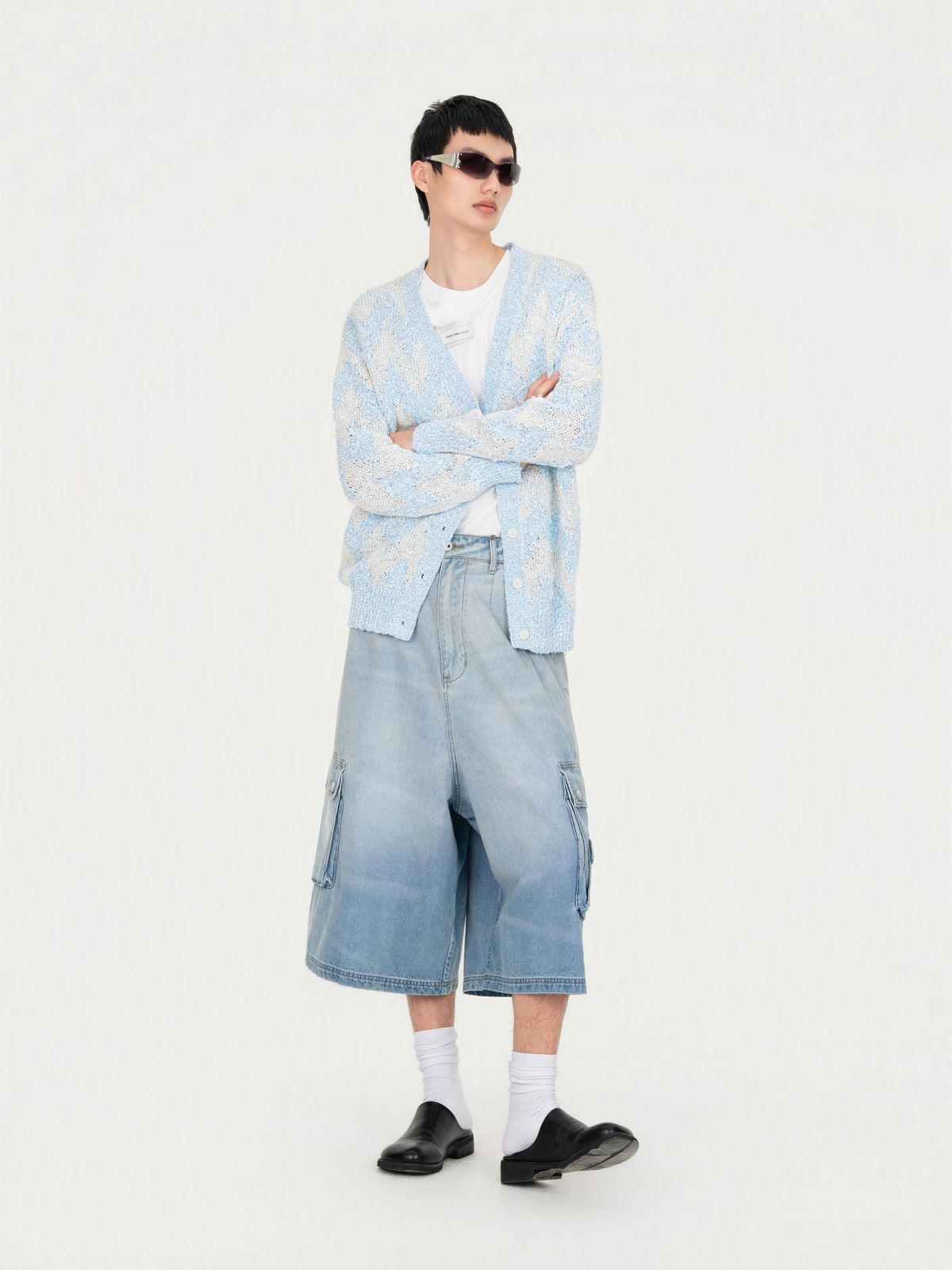 OVERSIZED MID LENGTH DENIM CARGO TROUSER