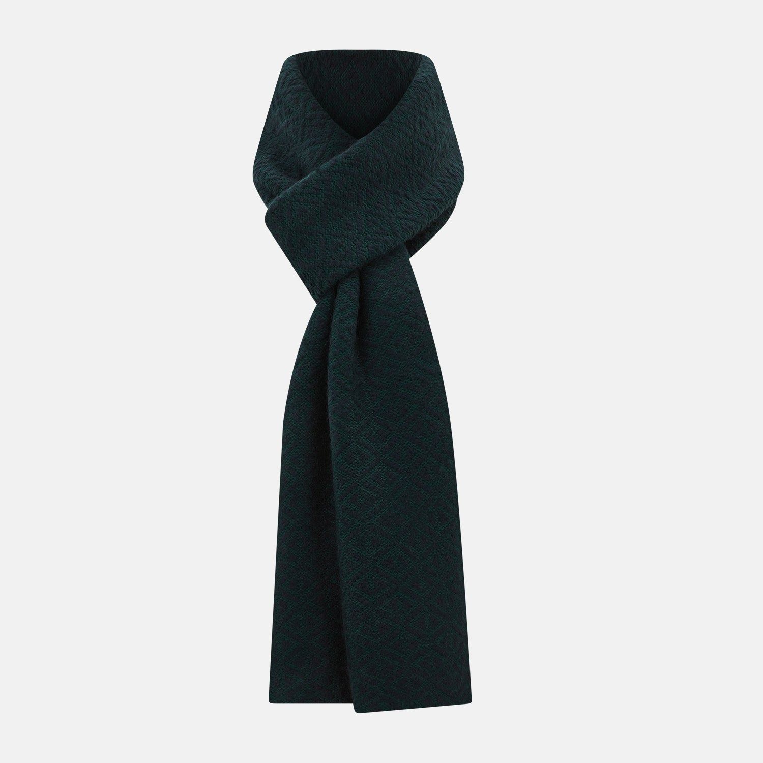 Navy Blue and Forest Green Diamond-Patterned Cashmere Knitted Scarf