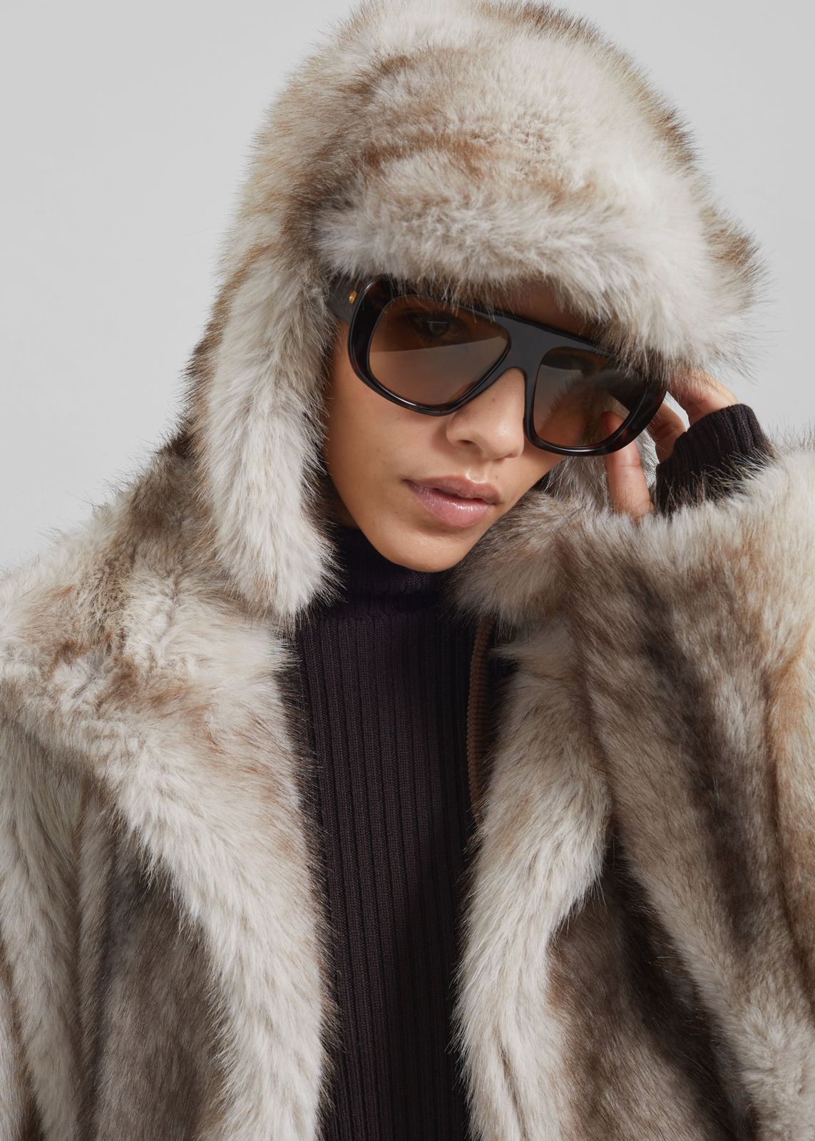 Freccia Faux Fur Aviator Hat - Grey