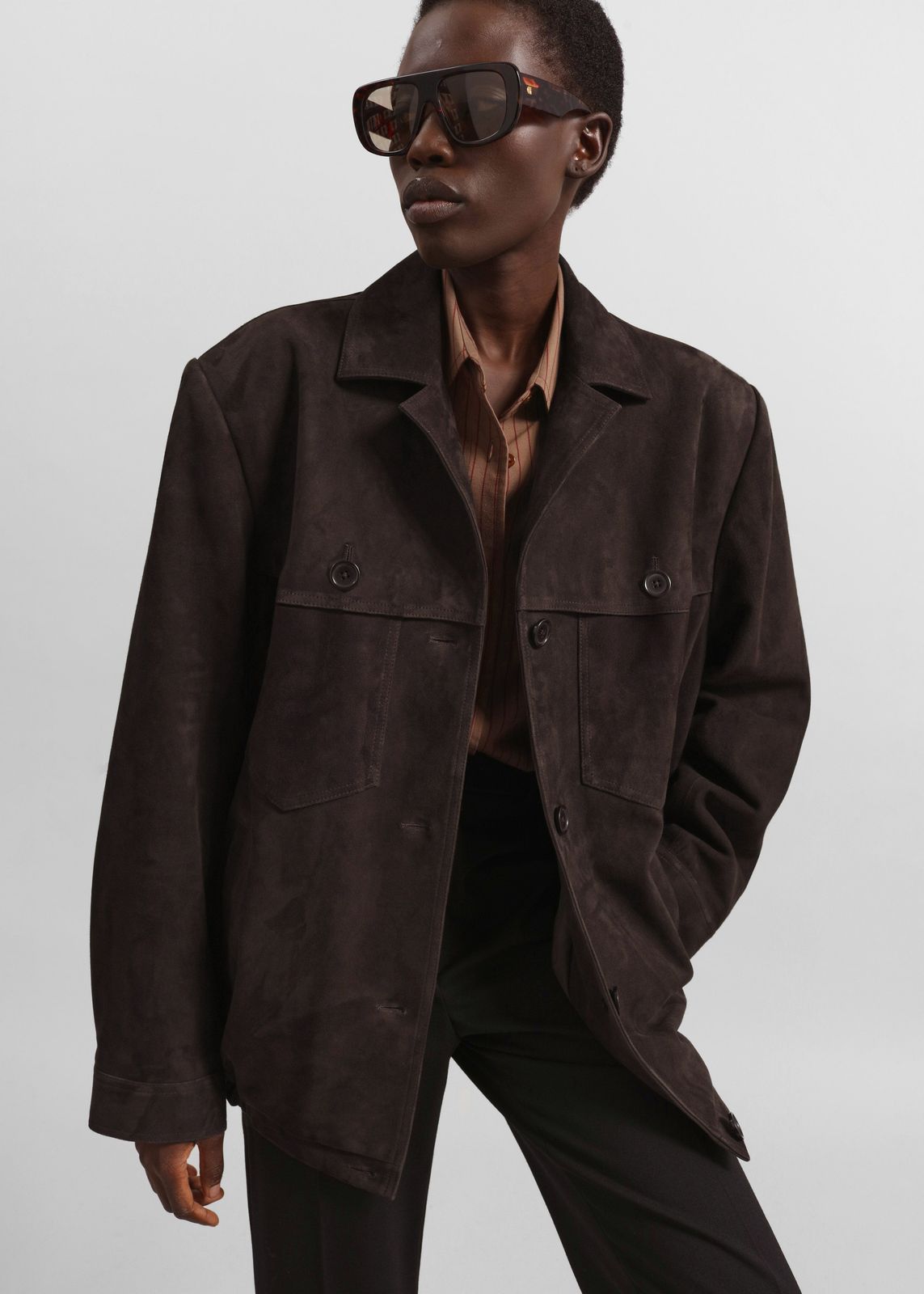 Hester Faux Suede Jacket - Brown
