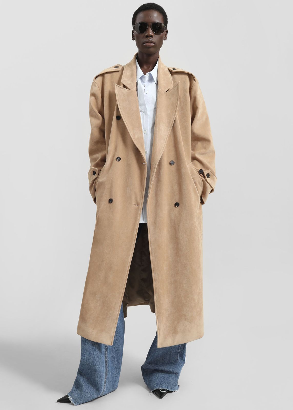 Peoria Faux Suede Trench Coat - Camel