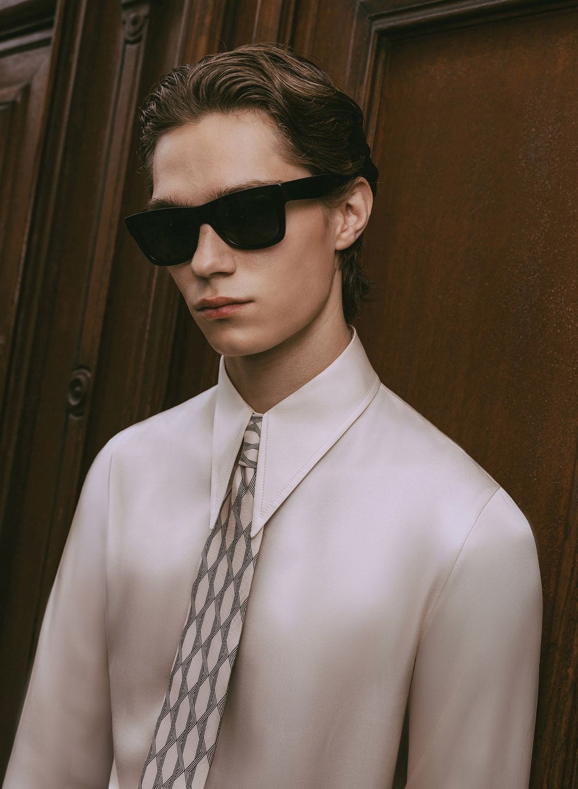 Ivory Spear Collar Silk Viscose Shirt