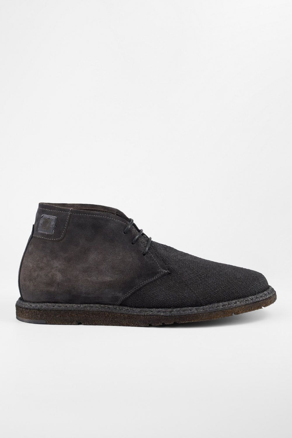 BYRON shadow-grey suede & canvas lightweight chukka boots.