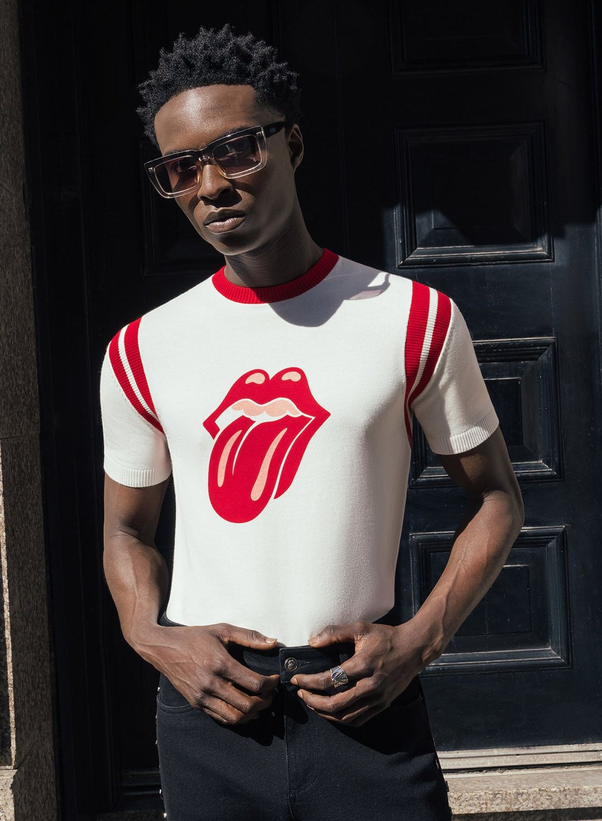 Phix X Rolling Stones White Cotton Tongue Ribbed 70's Polo Shirt