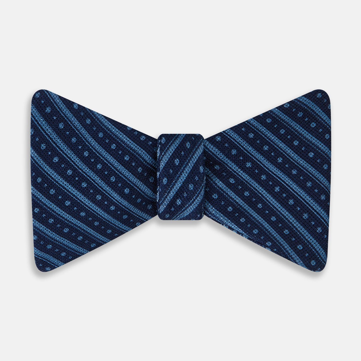 BLUE AND NAVY STRIPES AND DOTS SILK BOW TIE