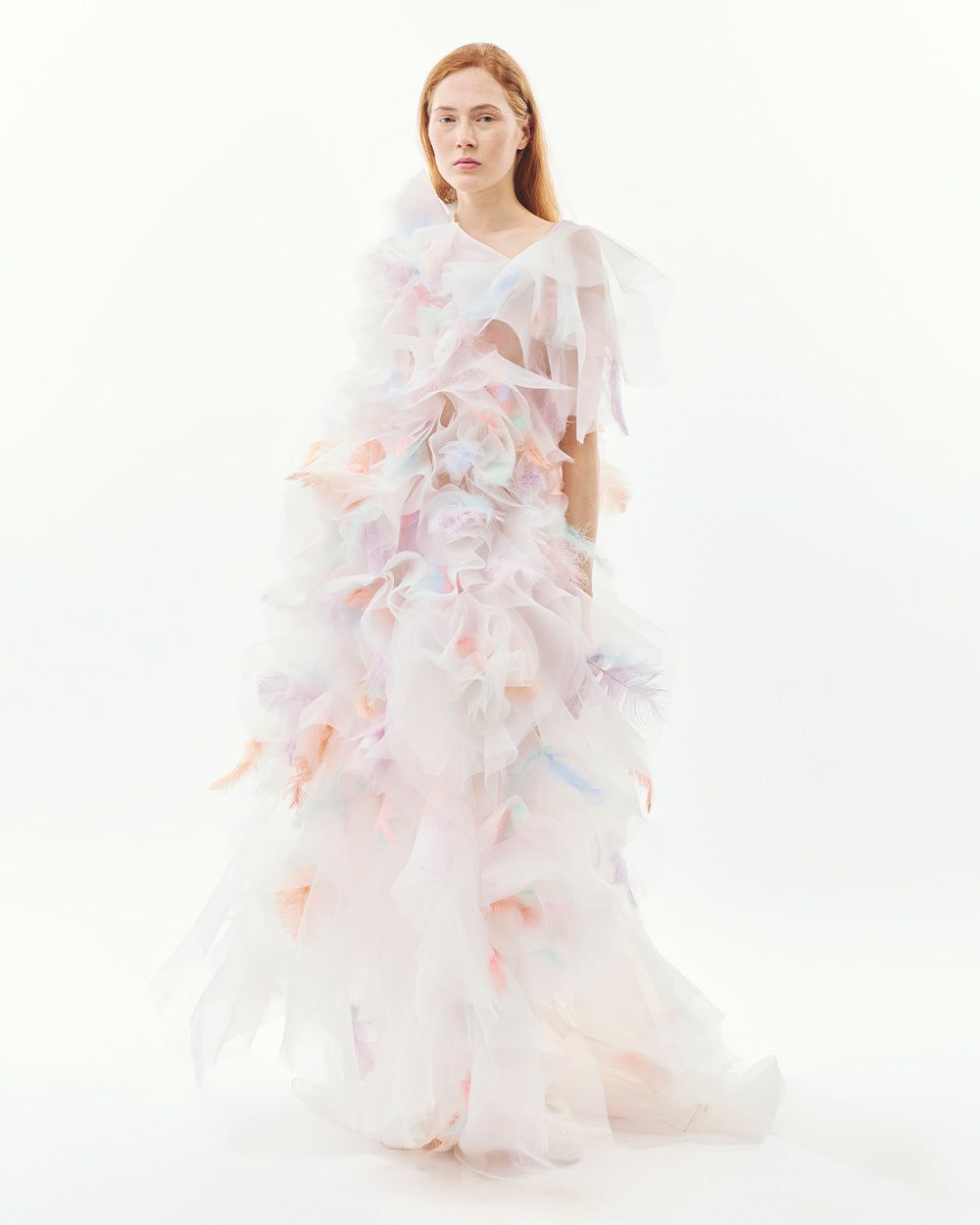 EMBROIDERED FEATHER ROSE MAXI DRESS