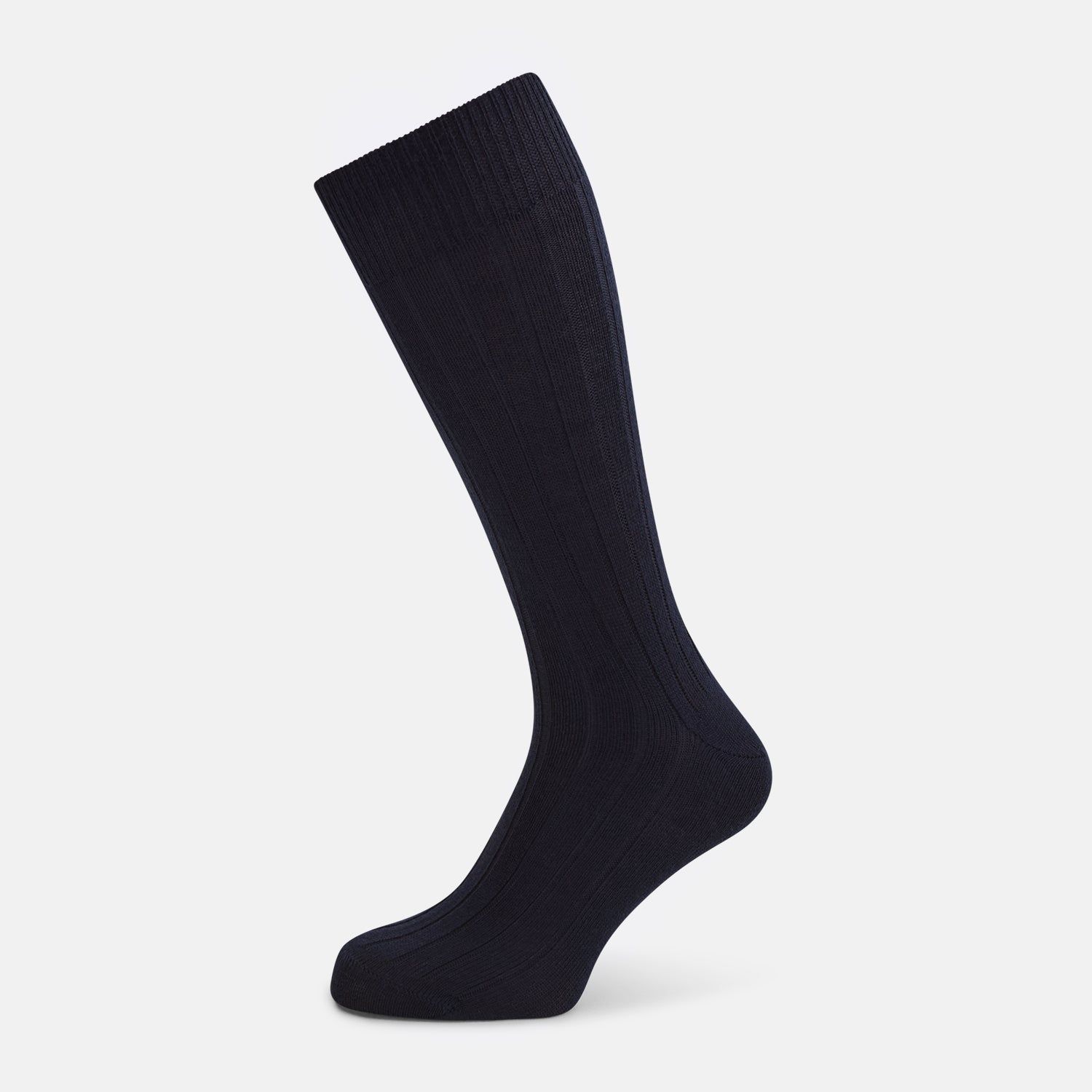 Navy Ribbed Wool Mid-length Socks