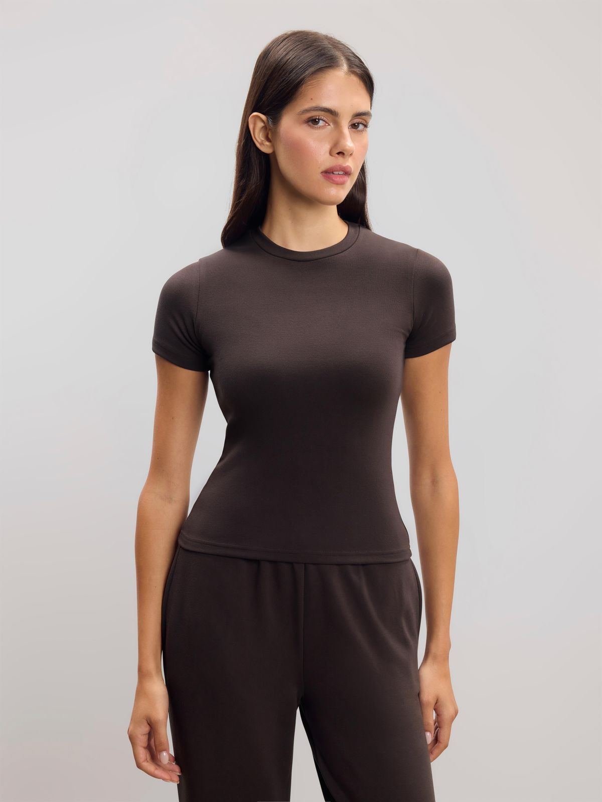 Womens Soft Interlock T-Shirt in Brown