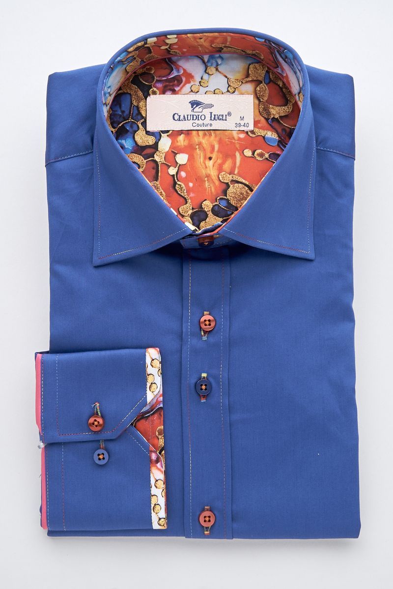 Royal Blue Shirt with Abstract Contrast
