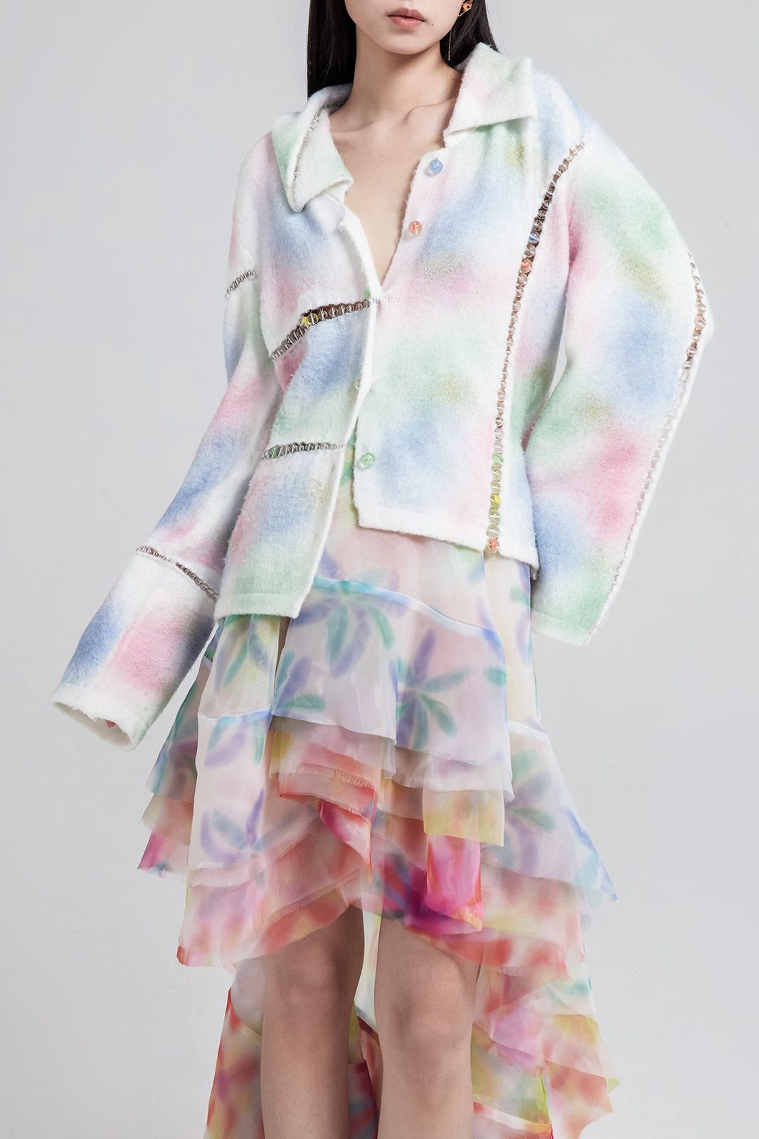 Pastel Bubble Slit Cardigan