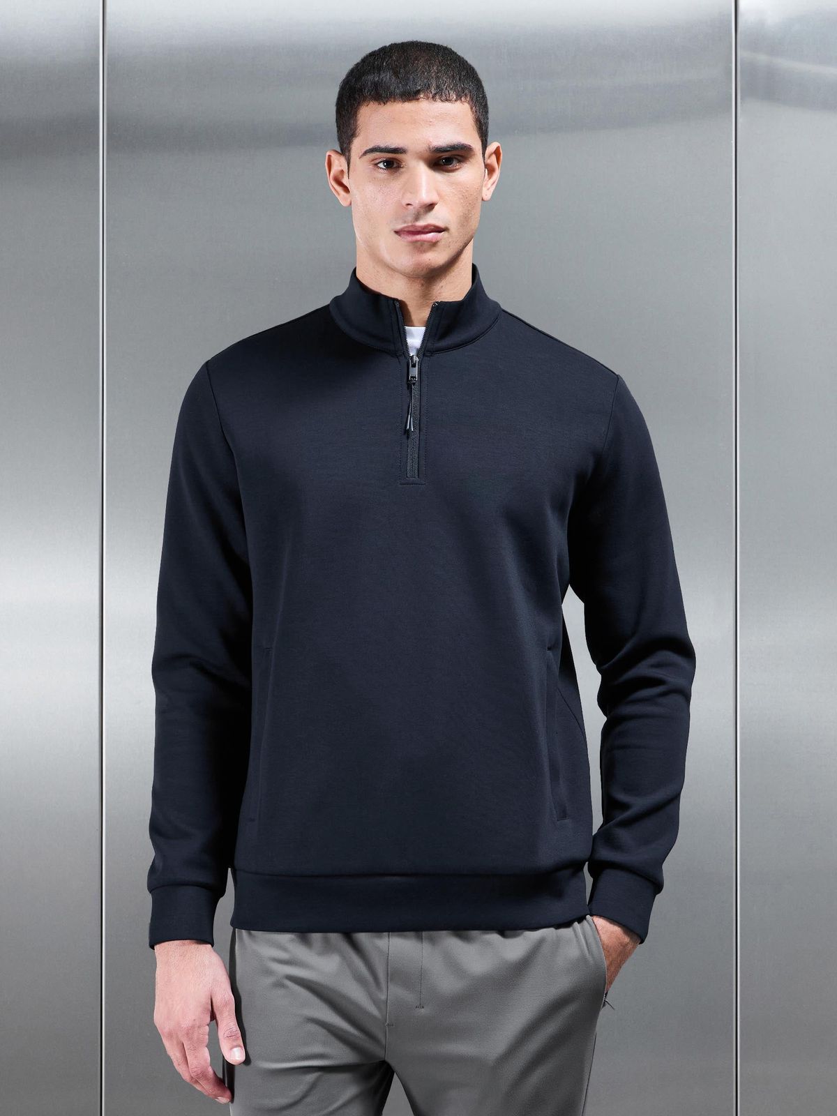 Interlock Jersey Technical Half Zip in Navy