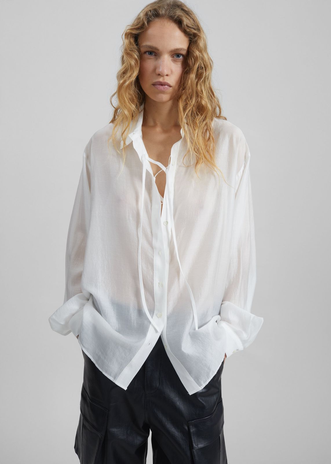 Tarra Tie-Front Sheer Shirt - White