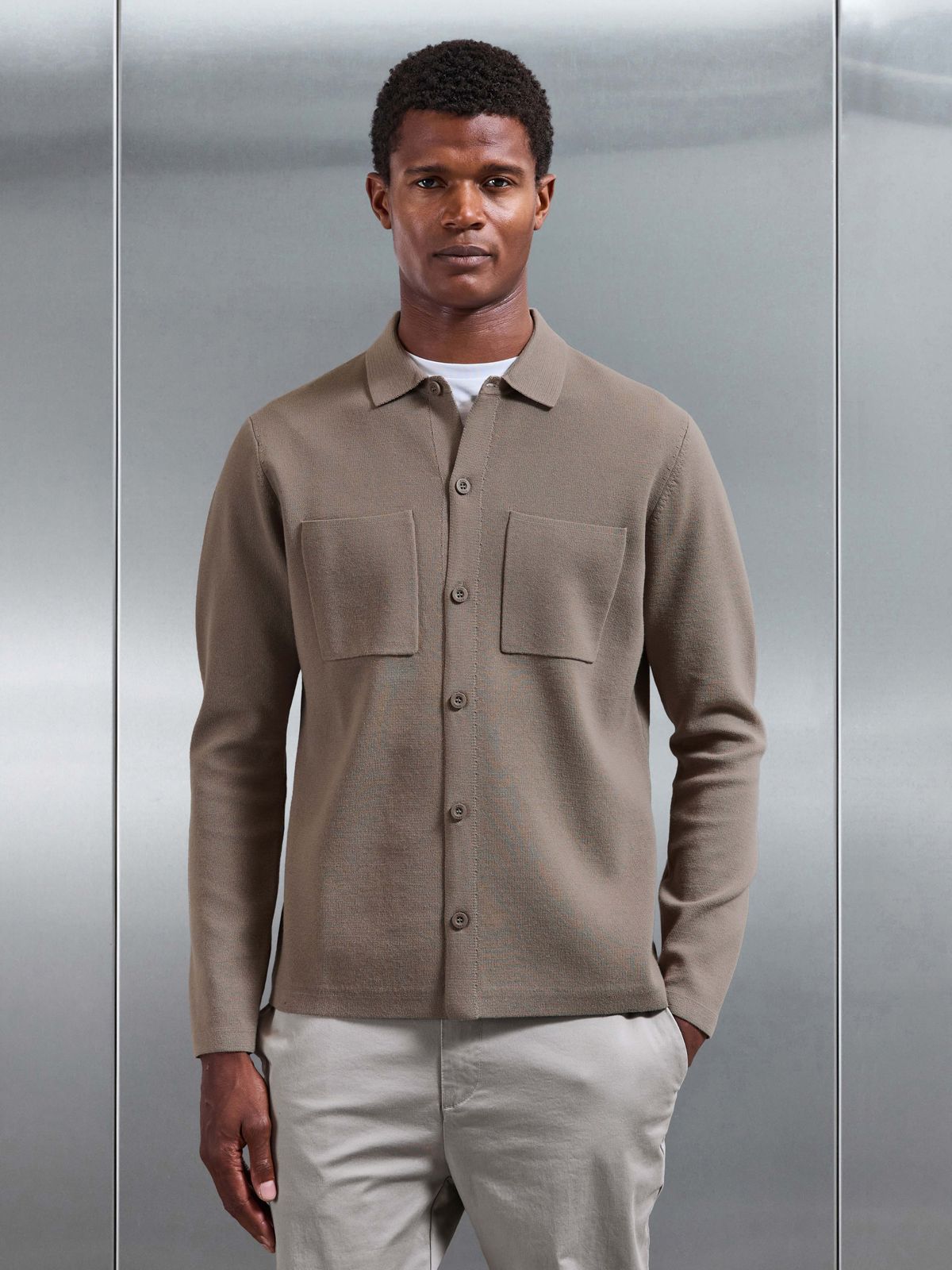 Knitted Overshirt in Taupe