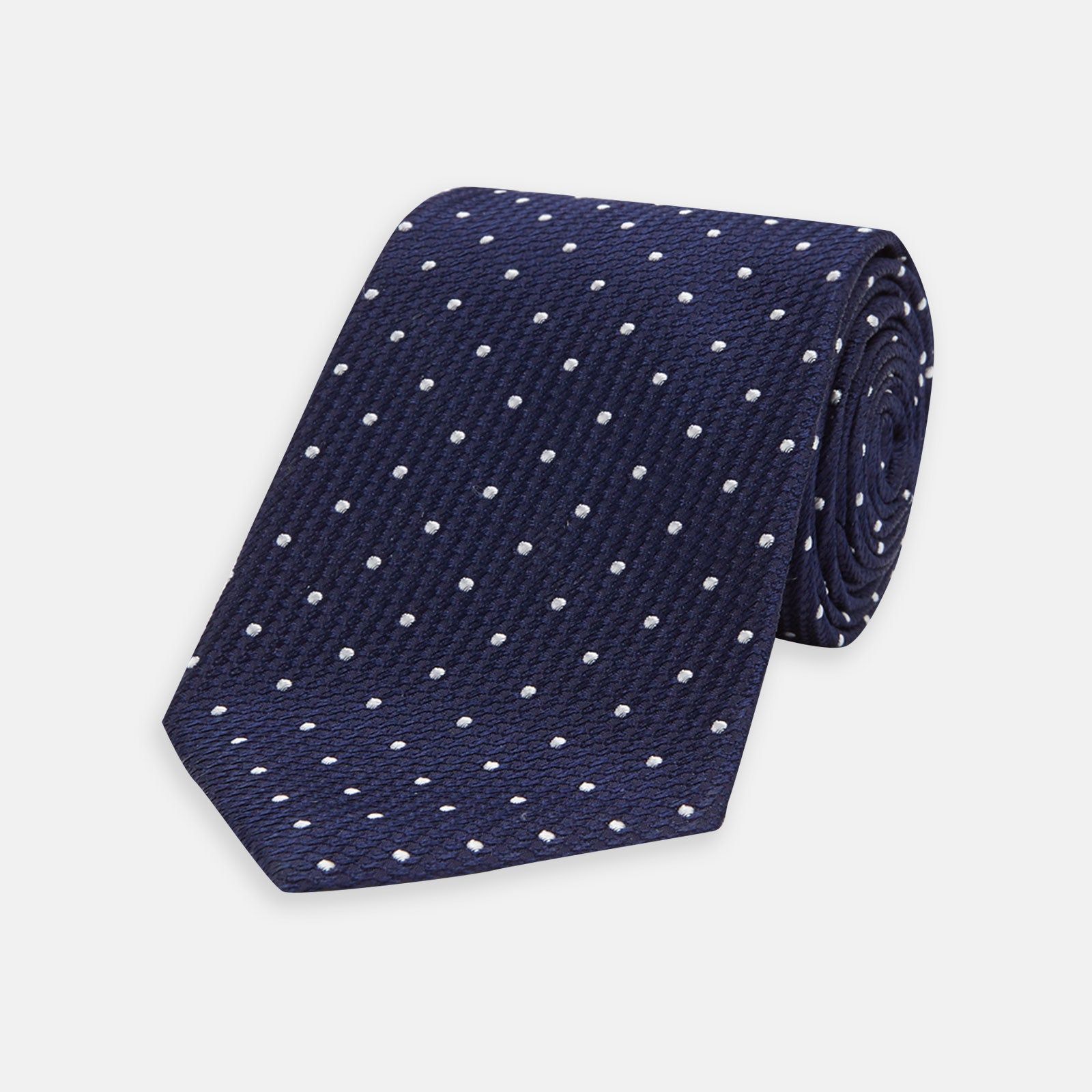 Navy and White Spot Lace Silk Tie