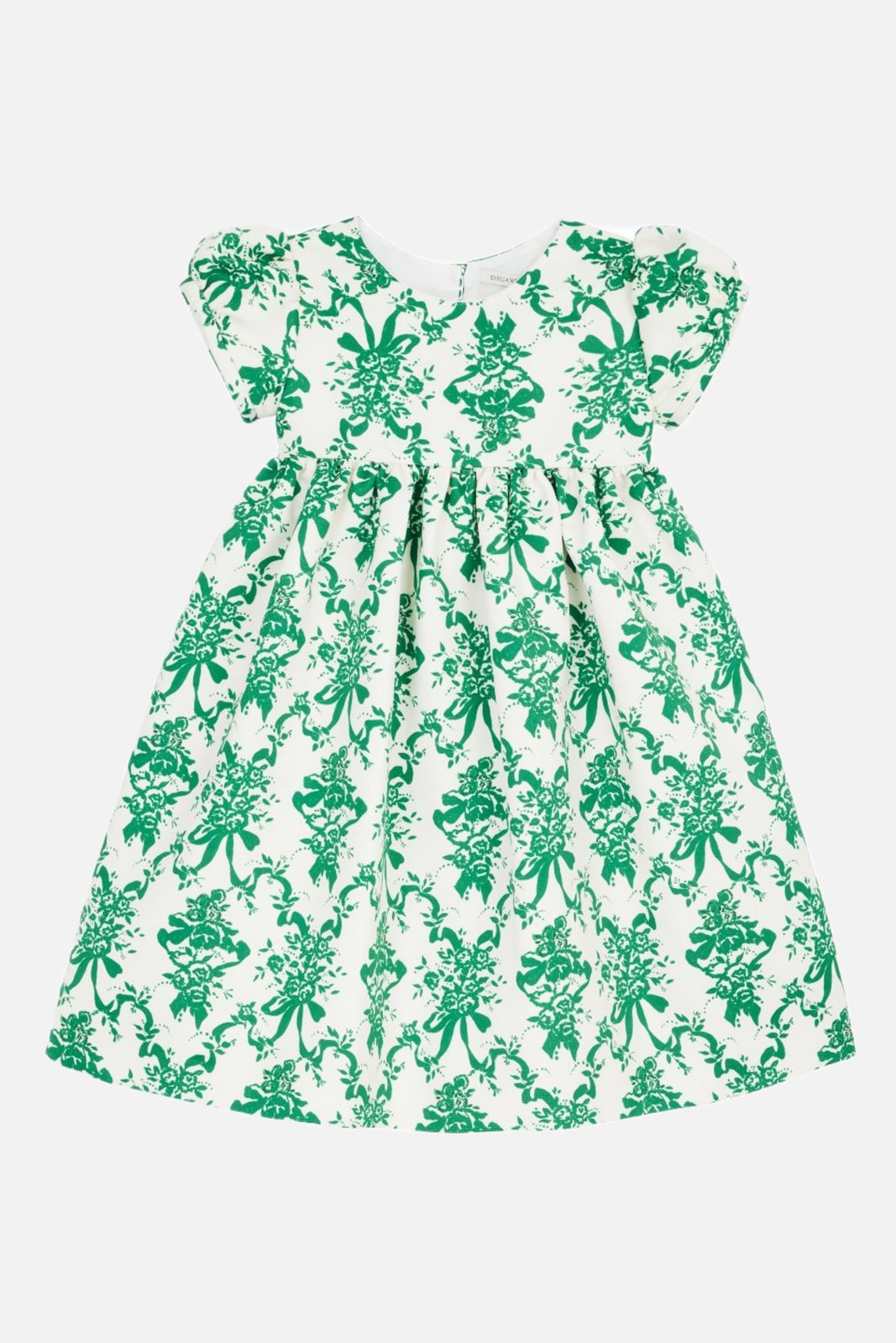 Dorothy Dress In Green Cherubs & Ribbon Taffeta Faille