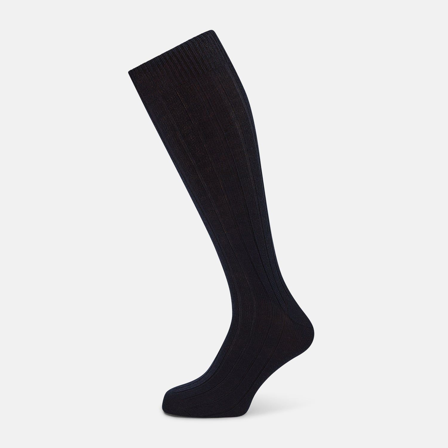 Navy Ribbed Wool Long Socks