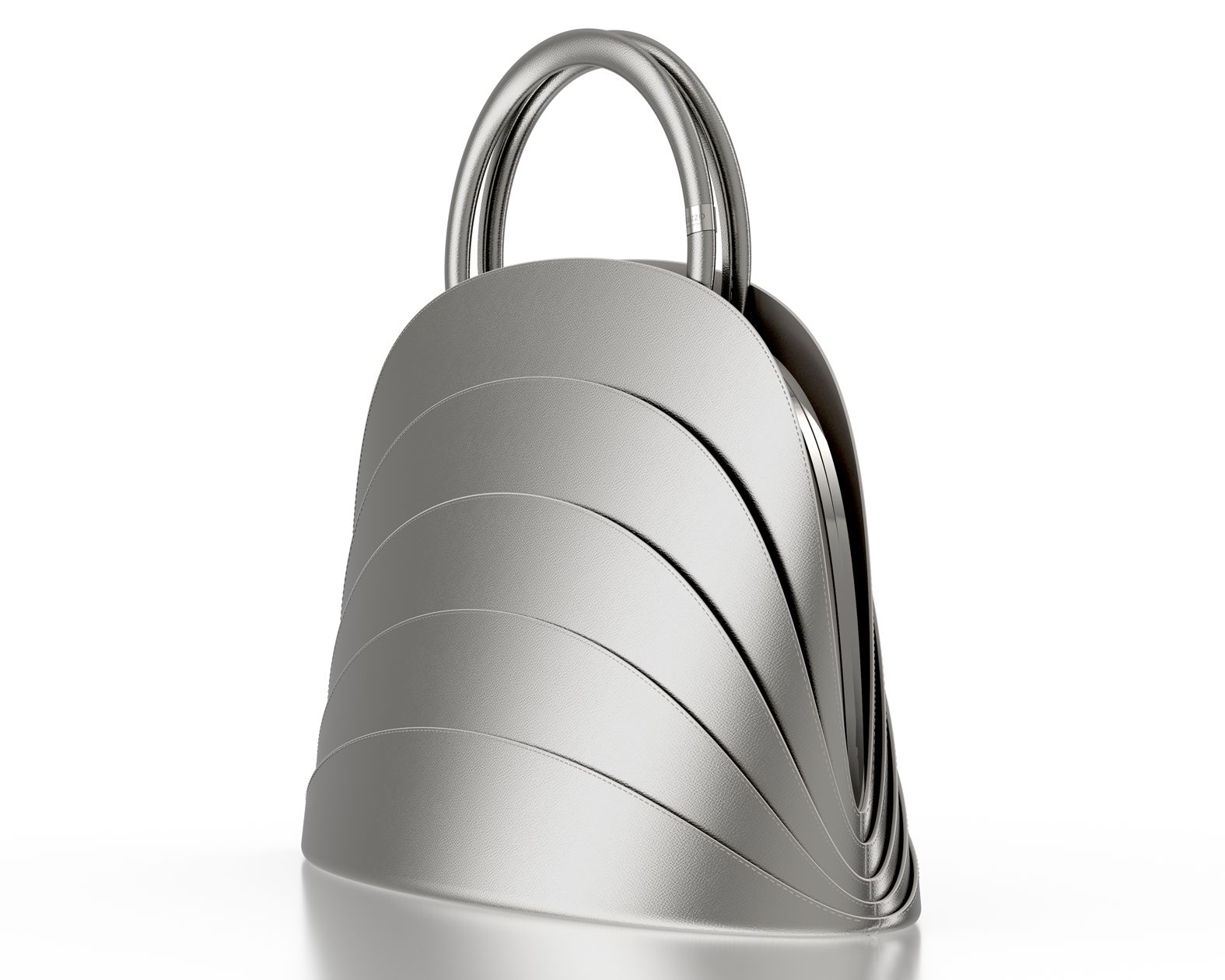 Millefoglie J handbag. Silver calfskin and red tiger's eye gemstone. Palladium-plated jewellery accents.