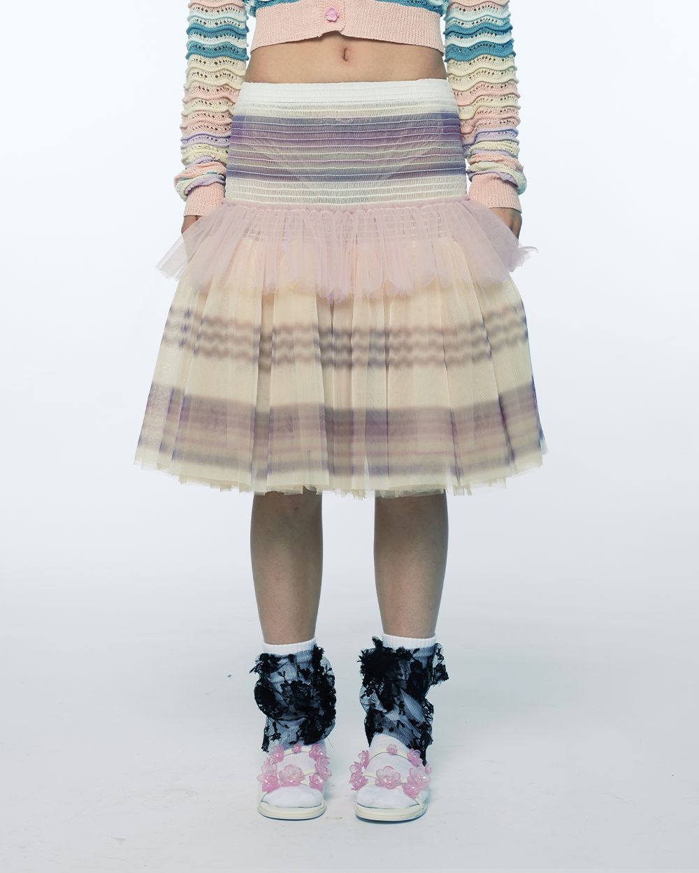 SHIRRED TIERED TULLE SKIRT