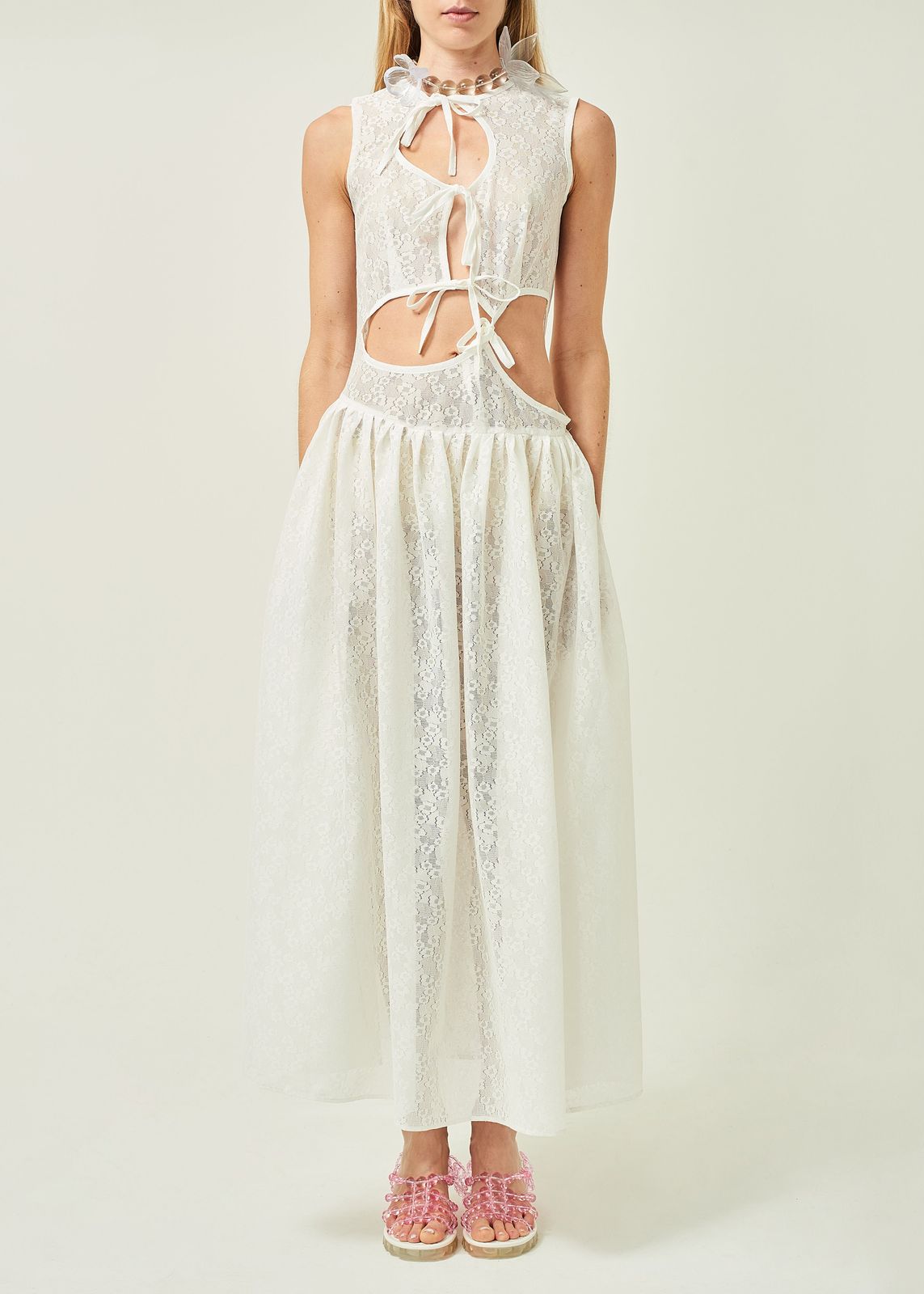 ASYMMETRICAL LACE MIDI DRESS