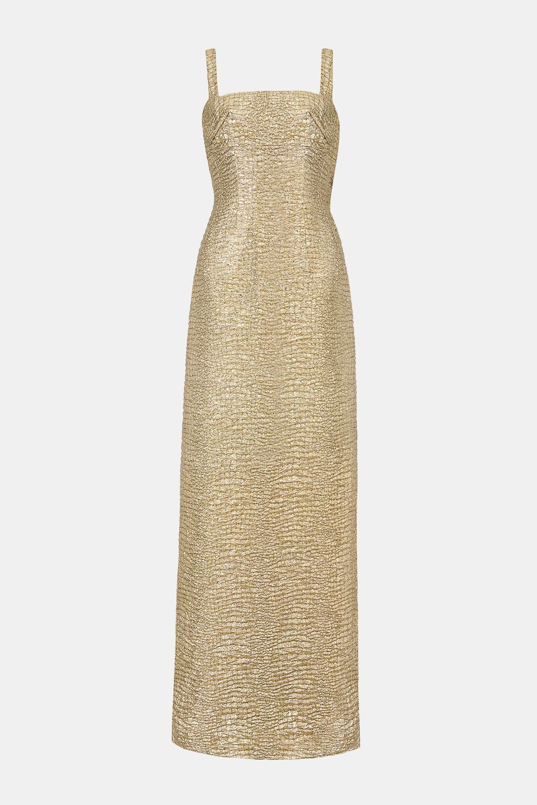 Micheline Dress In Gold Metallic Seersucker