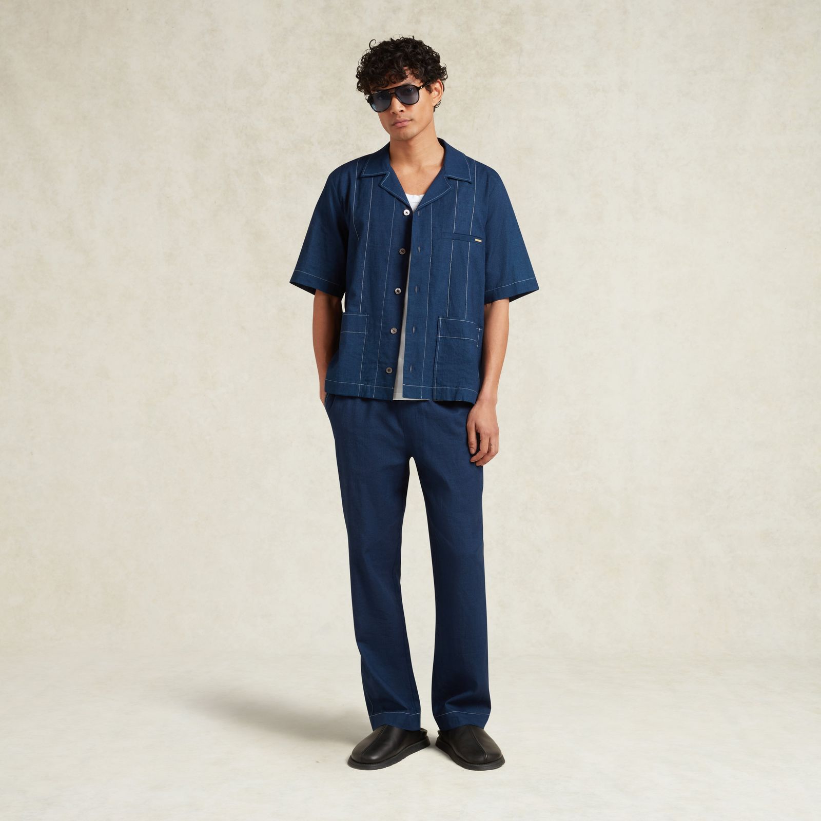 AVILA SPANISH LINEN BLEND TROUSER - NAVY