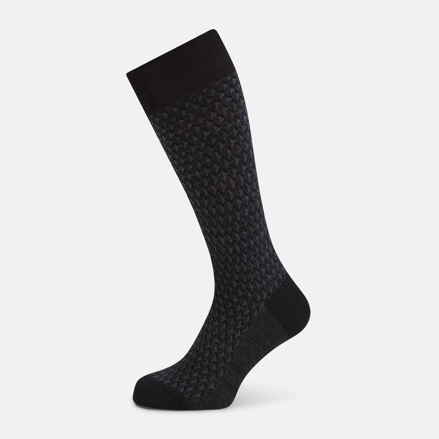 Charcoal Melange Motif Intarsia Wool Mid-length Socks