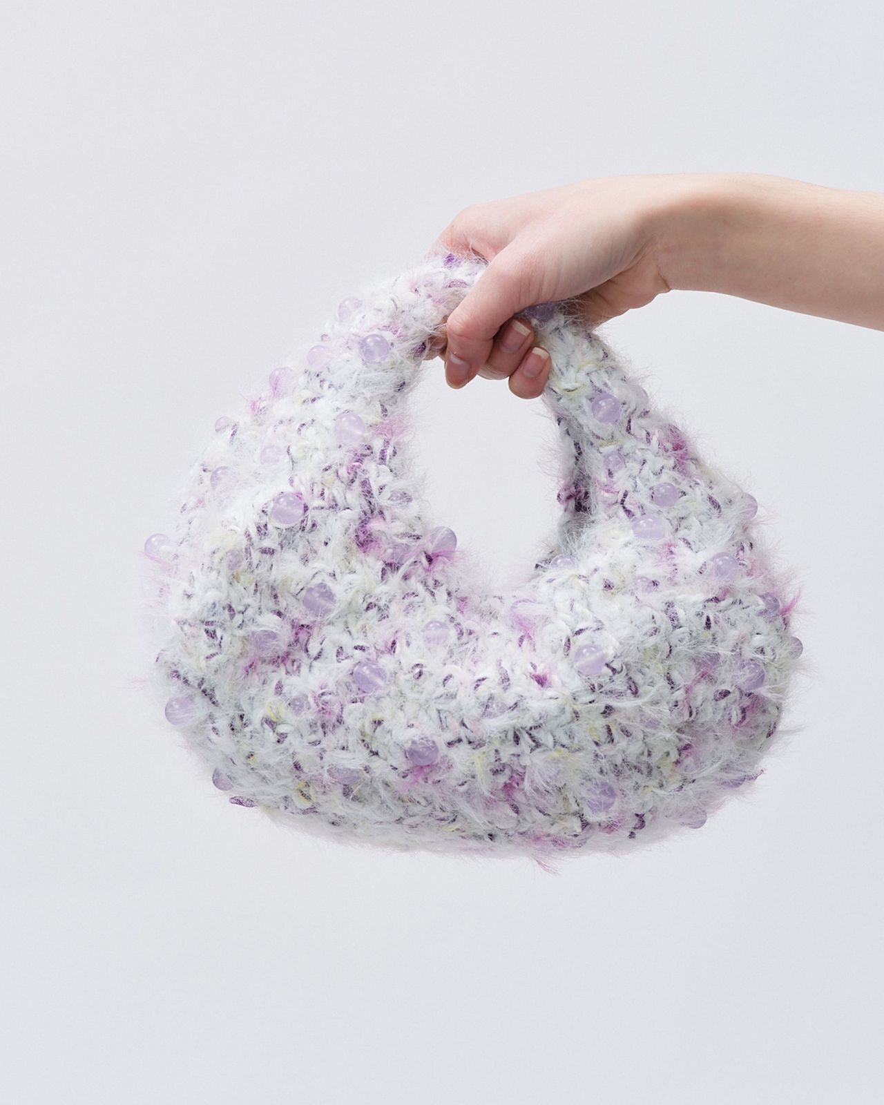 CROCHET BEADED FLUFFY HAND BAG