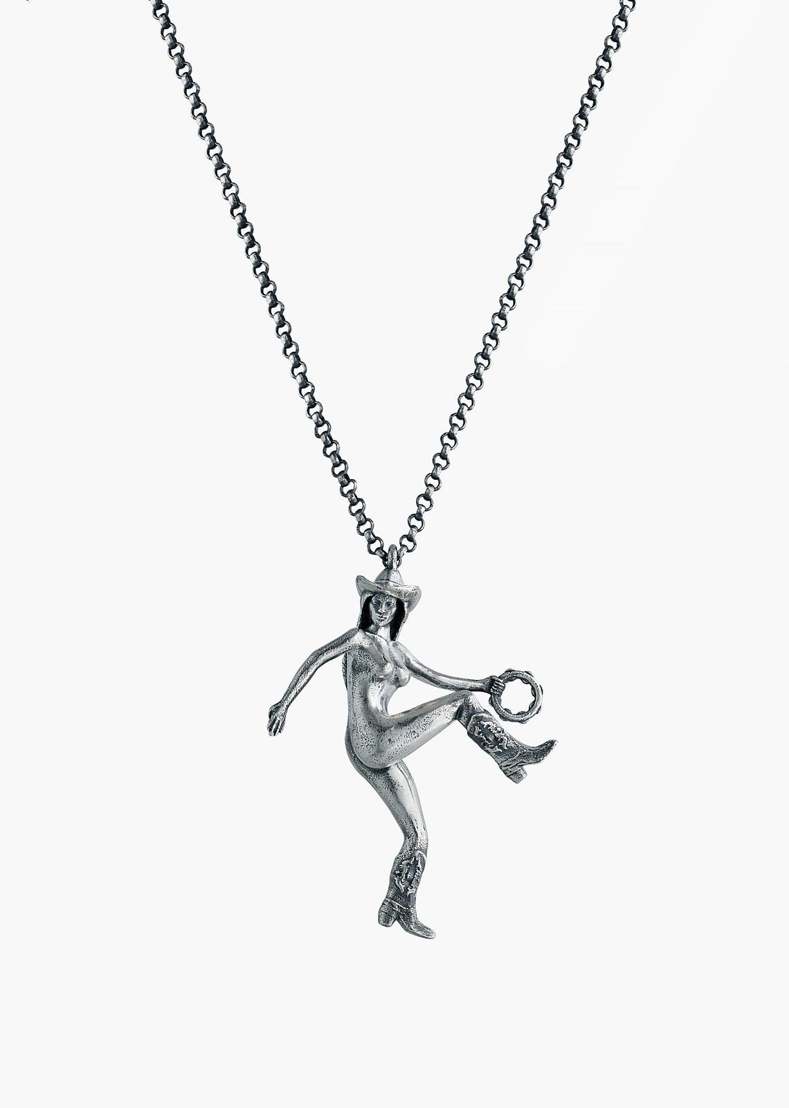 Silver Tambourine Girl Pendant Necklace