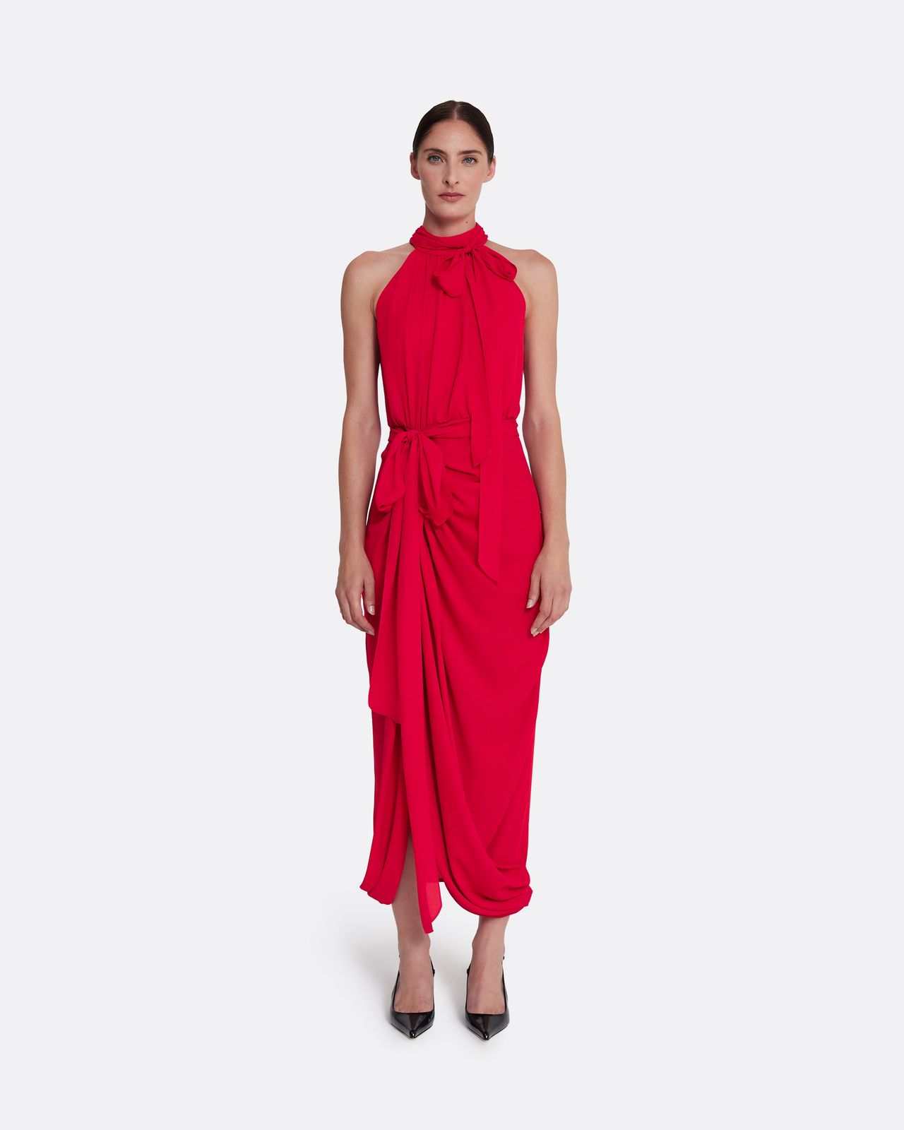 Valentina Midi Dress in Azalea Red