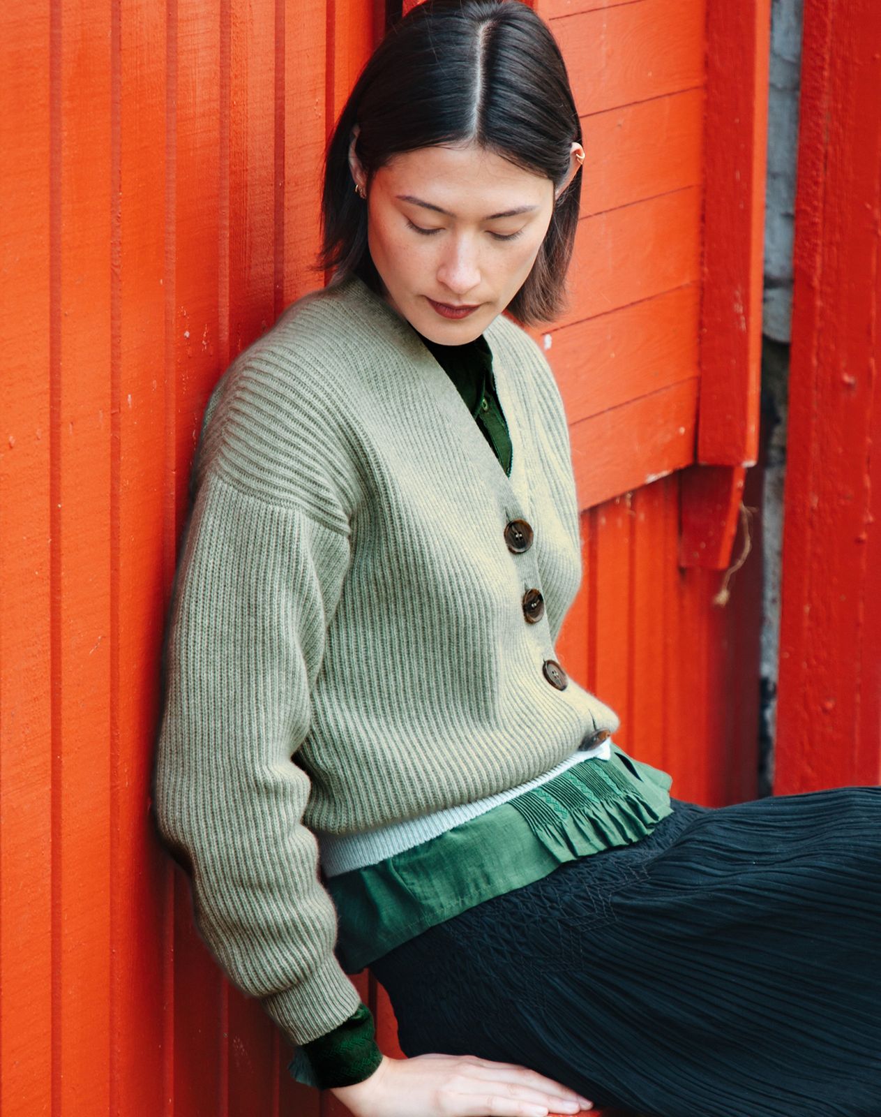 Cashmere V Neck Ribbed Cardigan