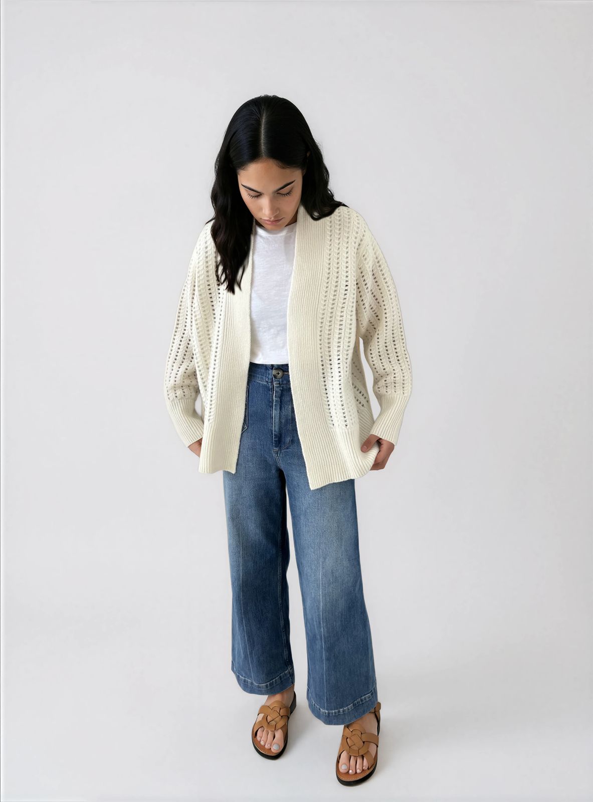 Pointelle Cardigan in Snow White