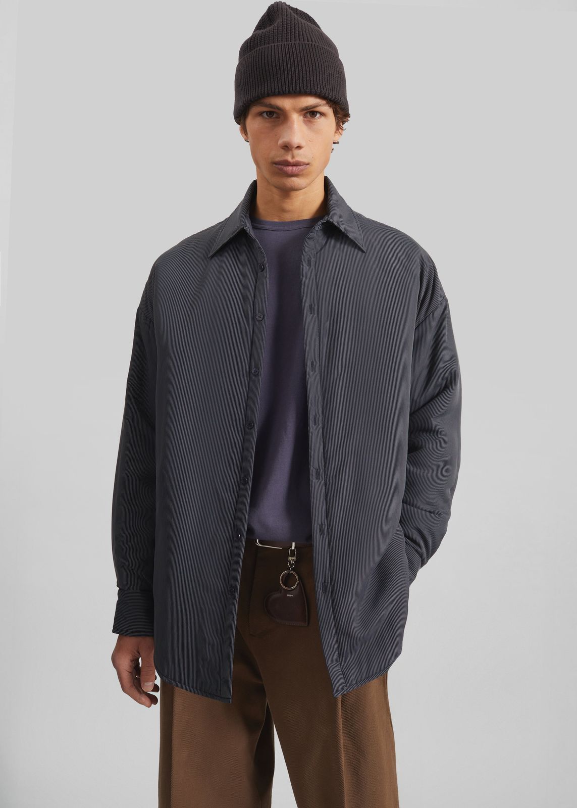 Levidi Padded Overshirt - Navy/White Pinstripe