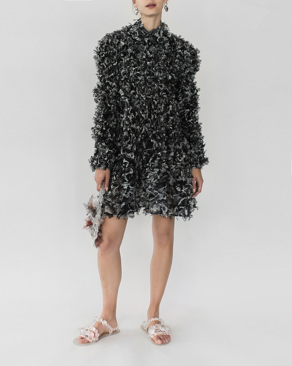 TINY FLOWER MARBLE PRINT SMOCK SHIRT DRESS