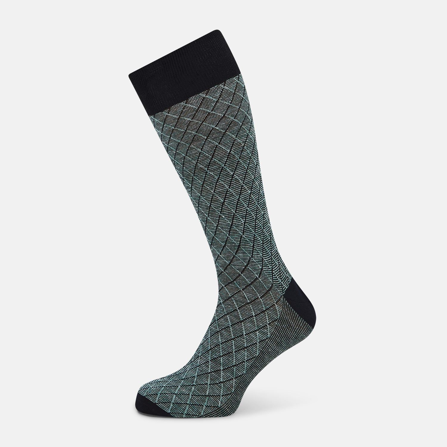 Sage Harlequin Cotton-Linen Mid-Length Socks
