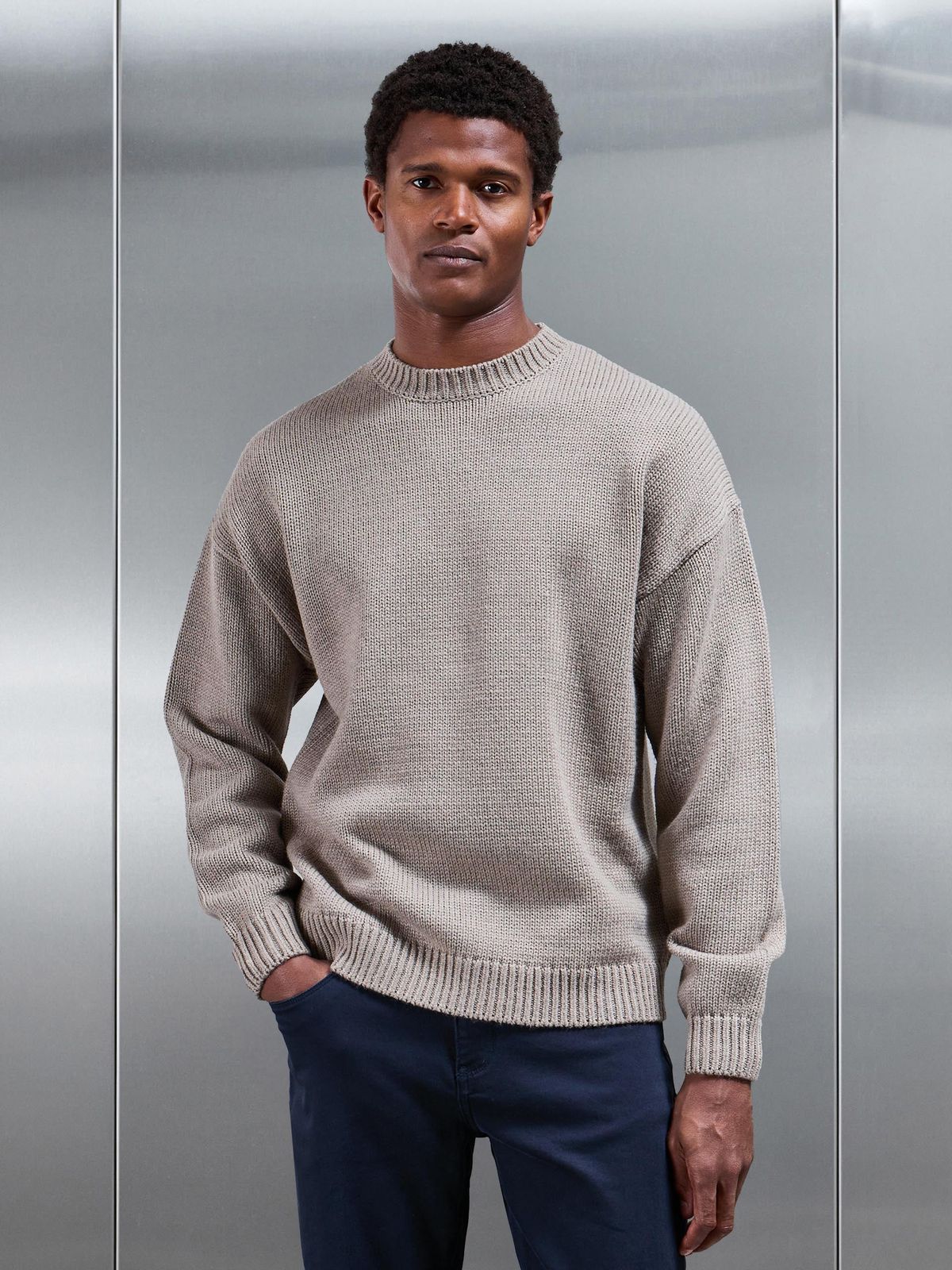 Relaxed Fit Knitted Sweatshirt in Beige Taupe