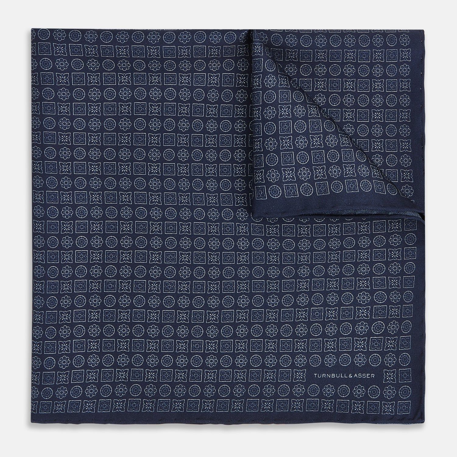 Floral Navy Pocket Square in Silk